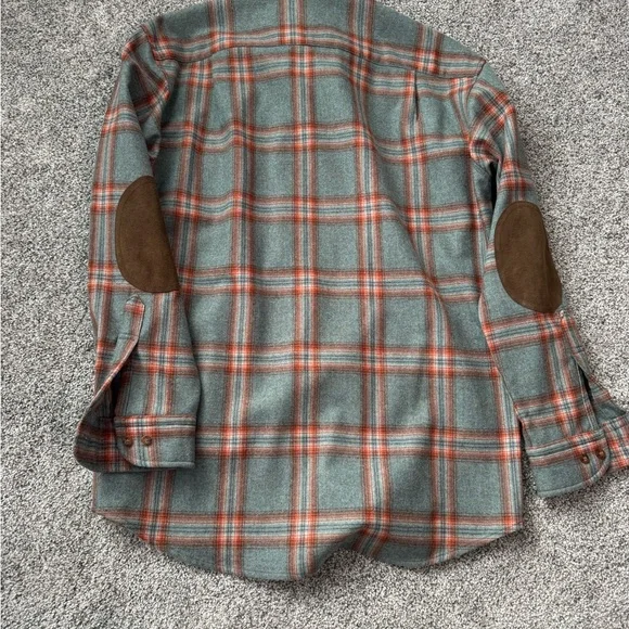 Pendleton Trail Gray and Brown Plaid Shirt with Elbow Patches men’s medium - Picture 3 of 3